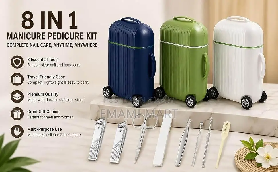 8 in 1 Manicure Pedicure Kit with Mini Suitcase Travel Case