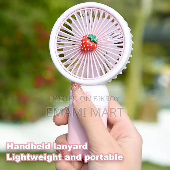 Summer Mini Fan Mini Handheld Fan, USB Rechargeable Cartoon Strawberry
