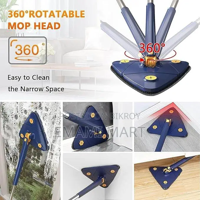 360° Rotatable Adjustable Cleaning Mop Extendable Triangle Mop with Lo
