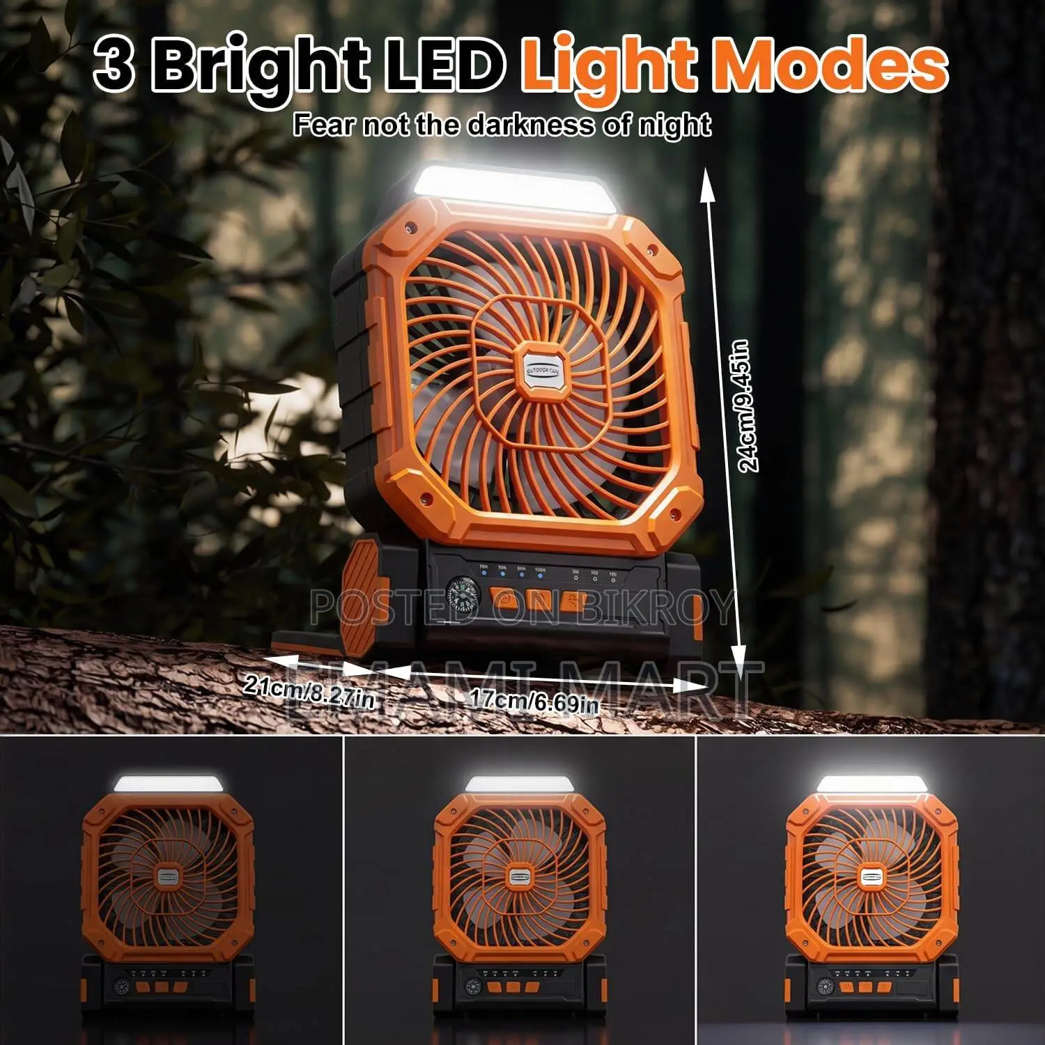 Portable Solar & Battery Powered Fan, 4-IN-1 Camping Fan