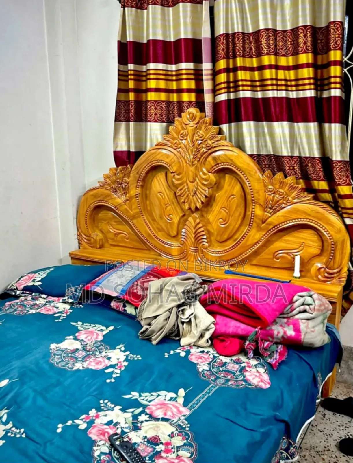 সেগুন কাঠের সেমি বক্স খাট ৬/৭ ফিট।