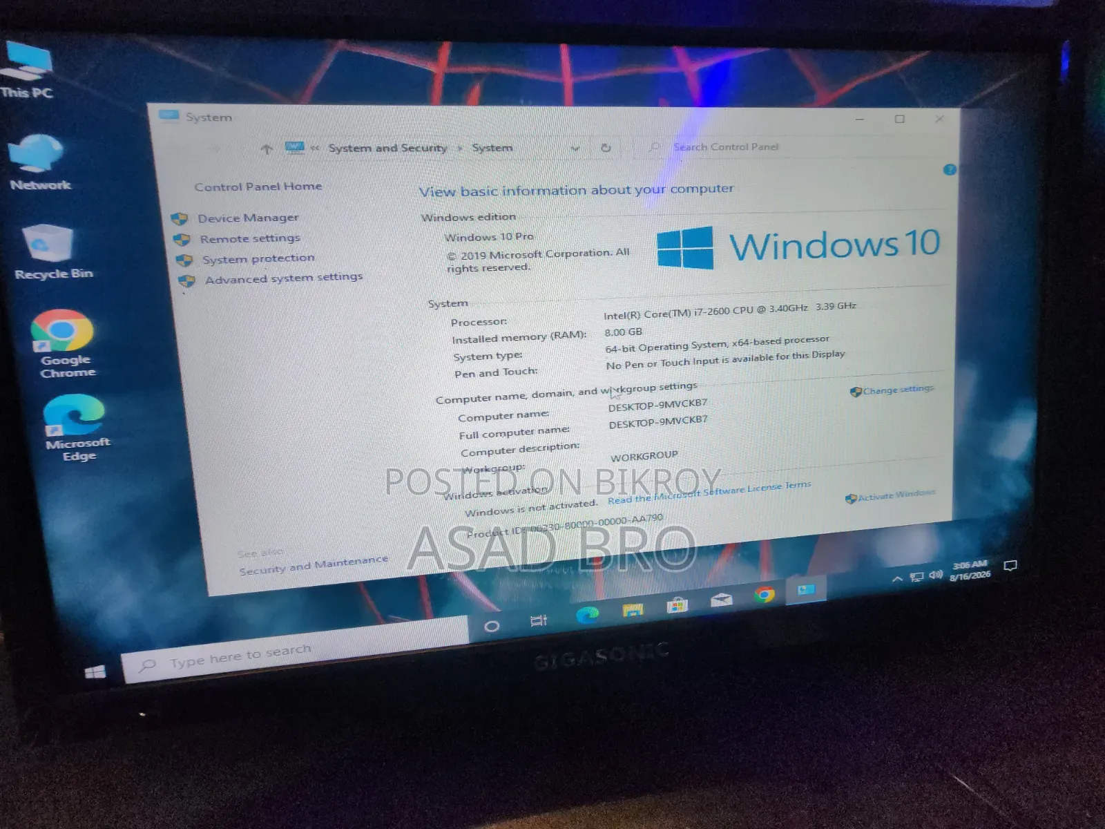 Desktop Computer Gigabyte 8GB Intel Core I7 HDD+SSD 512GB