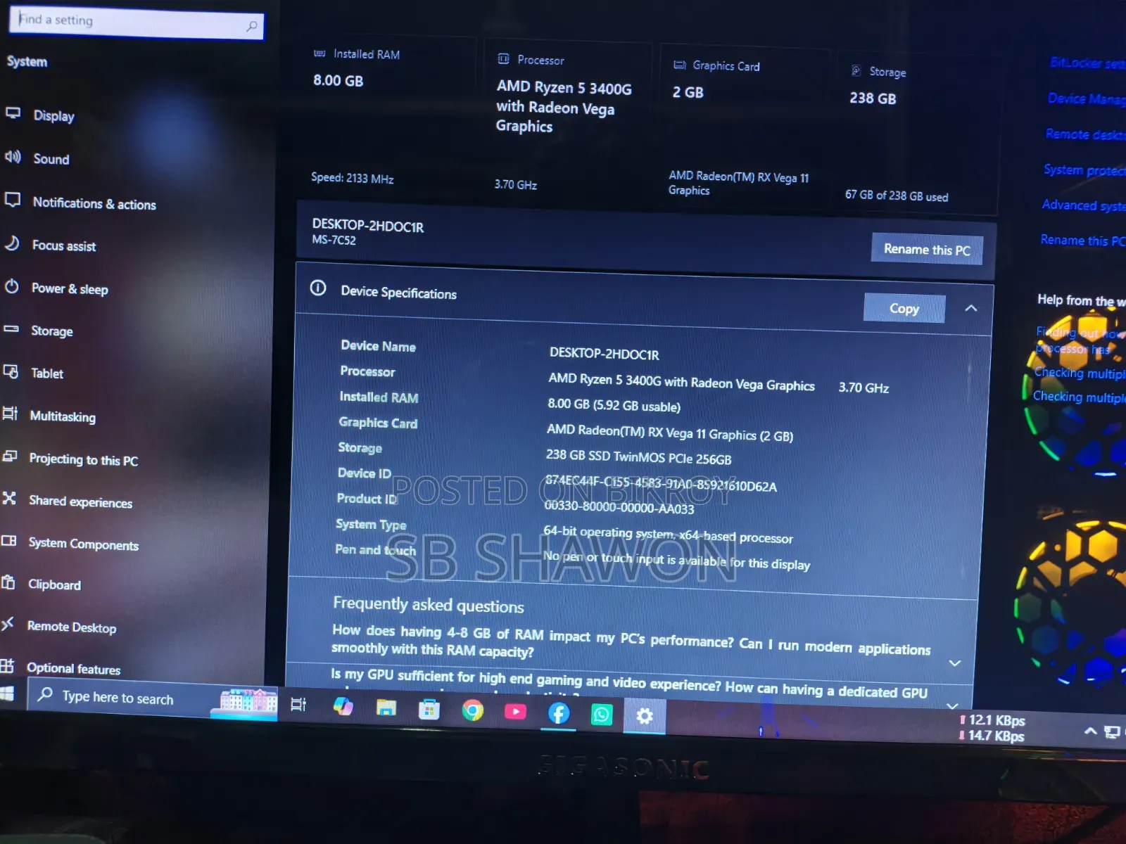 Desktop Computer 8GB AMD Ryzen SSD 256GB