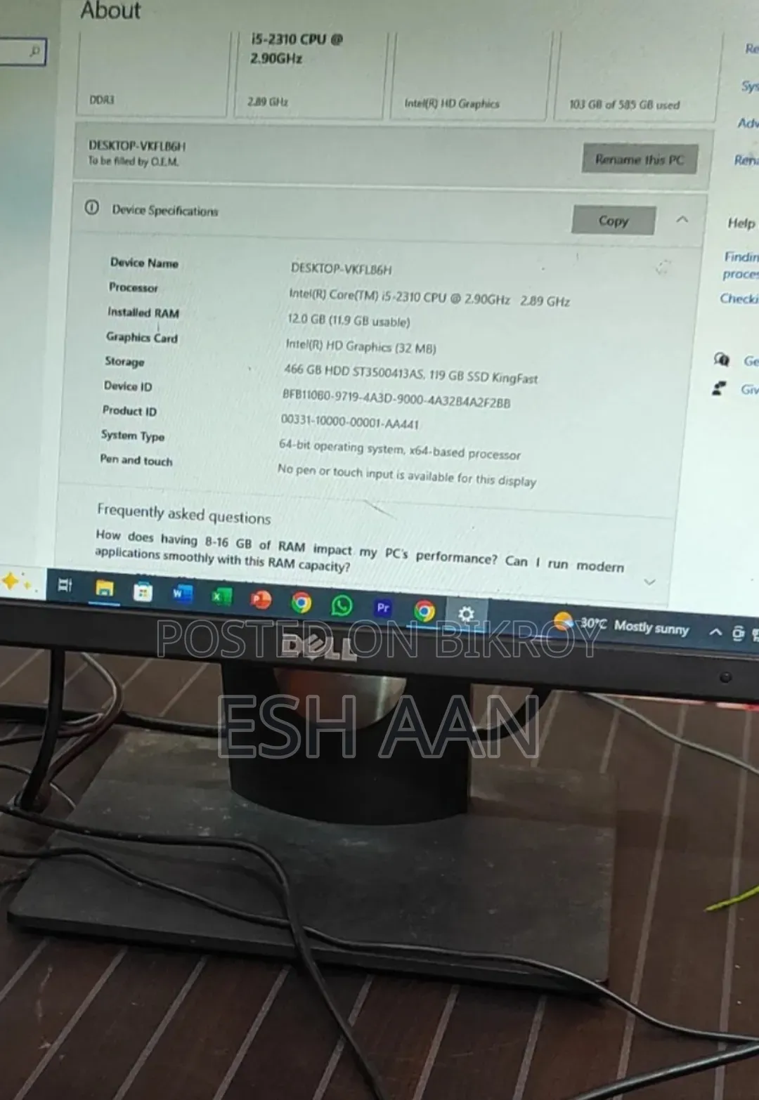 Desktop Computer Dell 12GB Intel Core i5 SSD 500GB