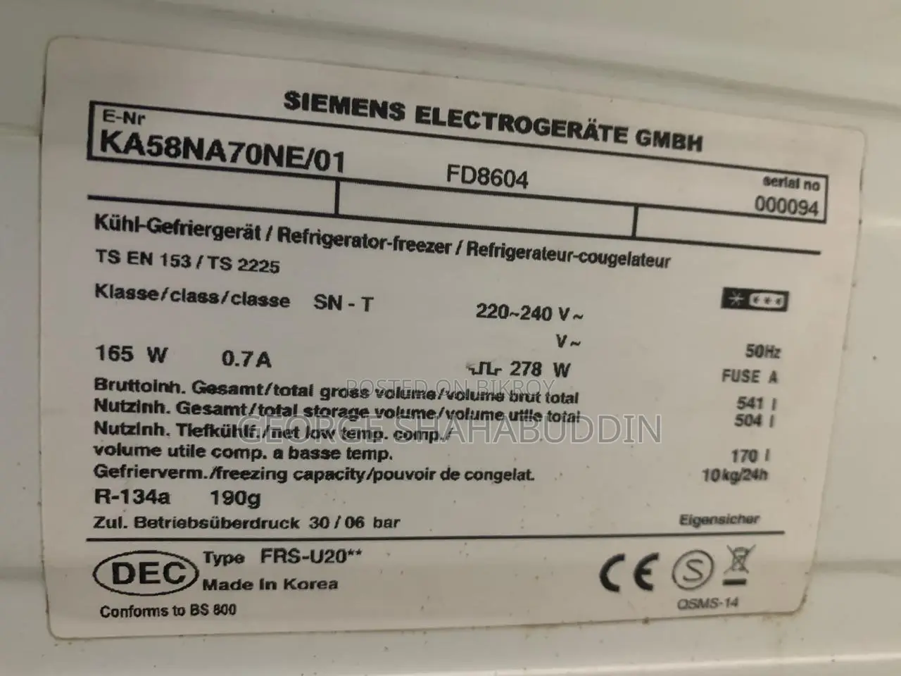 Siemens 666 Liter Refrigerator