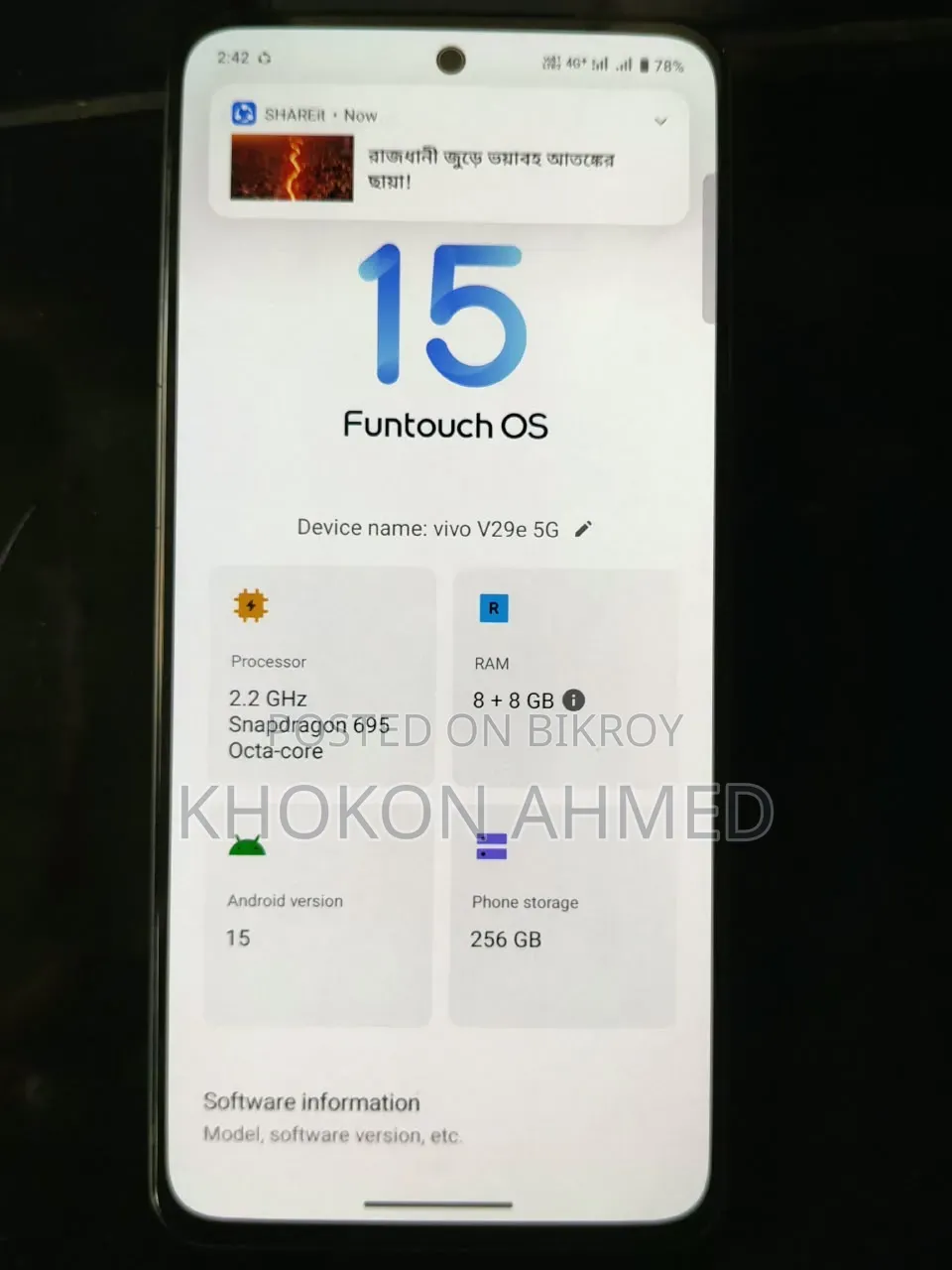 Vivo V29e 5G 256 GB Gray