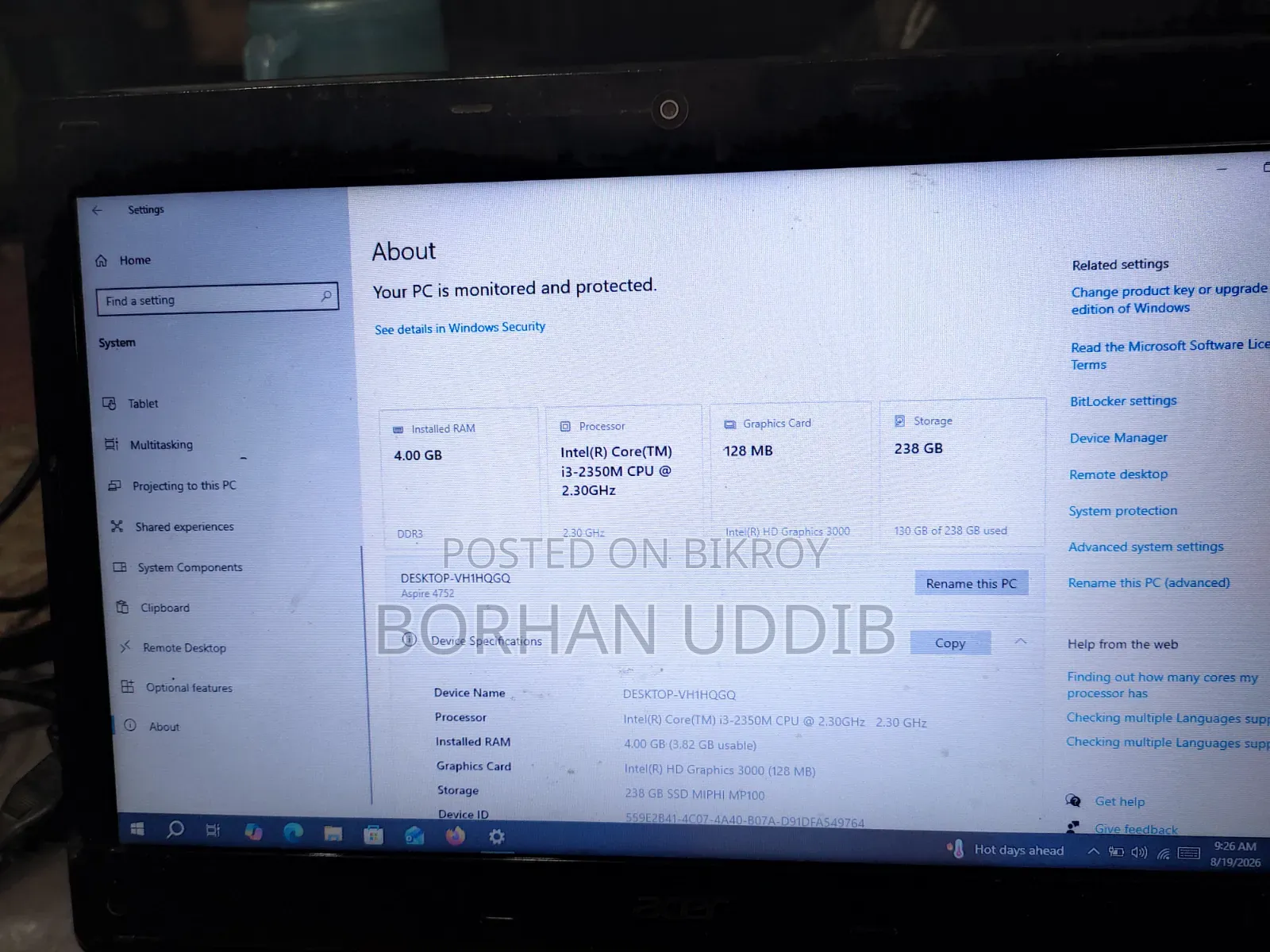 Laptop Acer Aspire 1 A114-31 4GB Intel Core i3 SSD 256GB