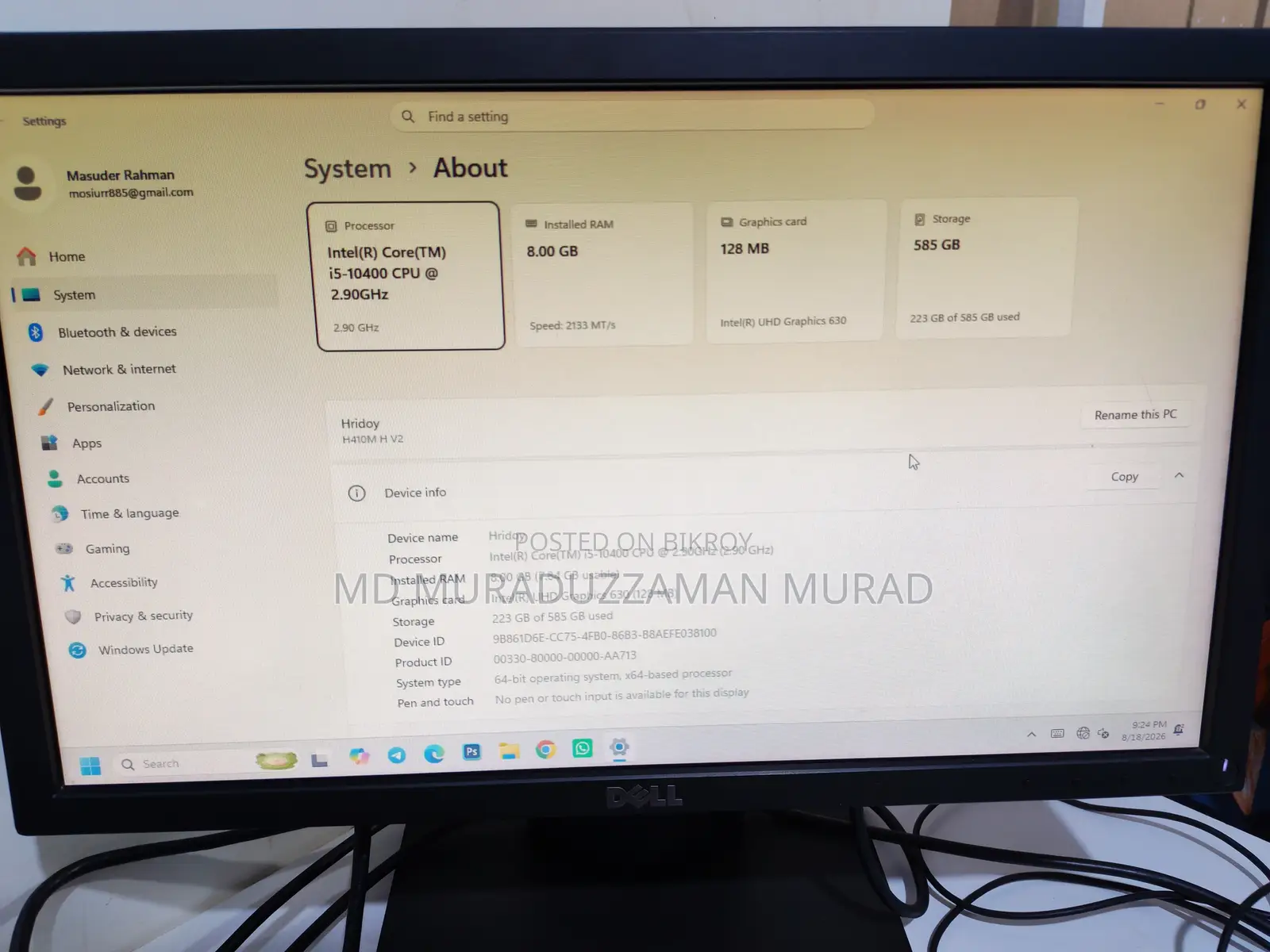 Desktop Computer 8GB Intel Core i5 SSD 500GB