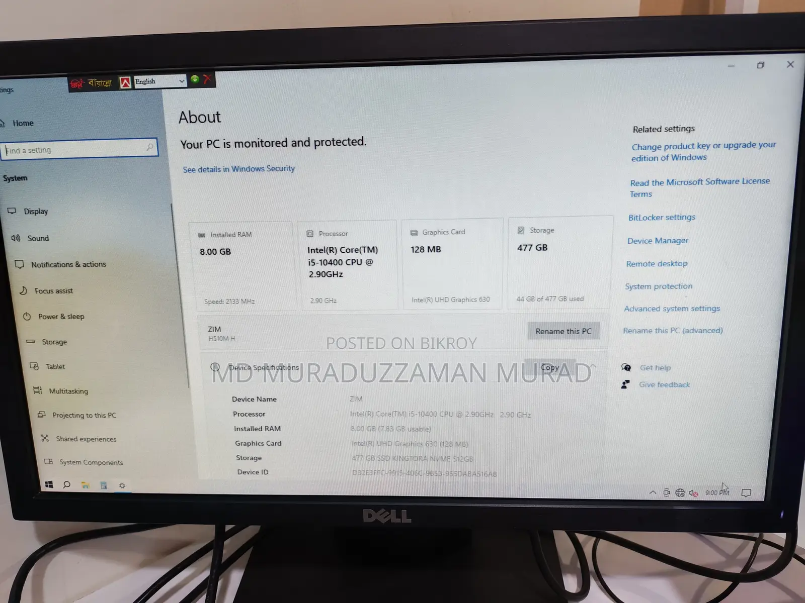 Desktop Computer 8GB Intel Core i5 SSD 500GB