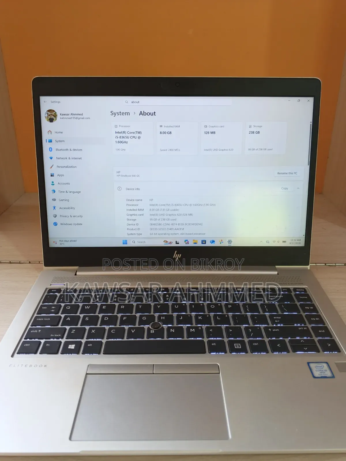 Laptop HP EliteBook 840 G6 8GB Intel Core i5 SSD 256GB