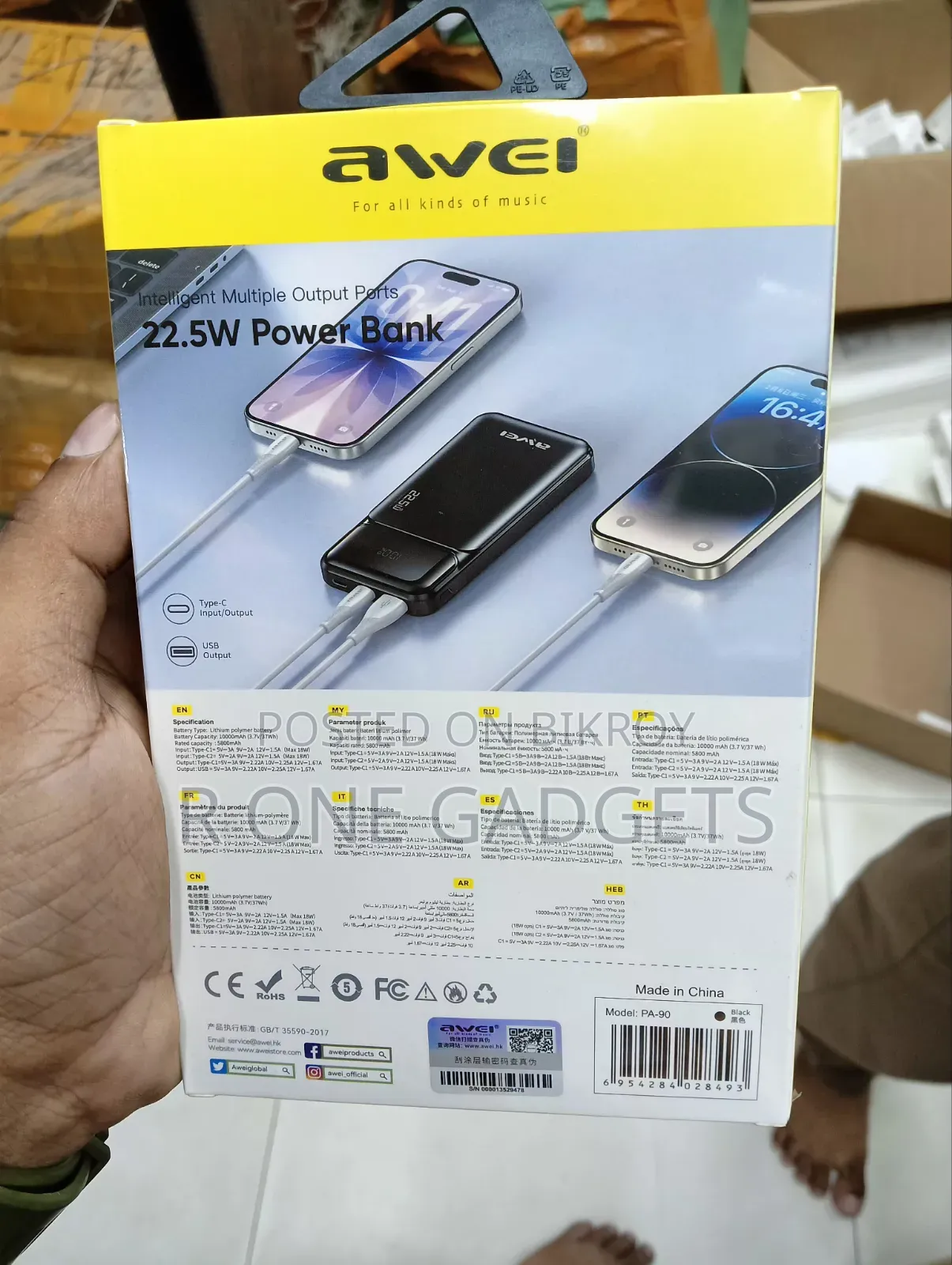 AWEI PA‐90 10000mAh 22.5W Fast Charging Digital Display Power Bank