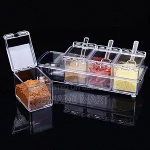 4 Cells Transparent Spice Jar Set With Spoon And Lid Salt And Pepper S