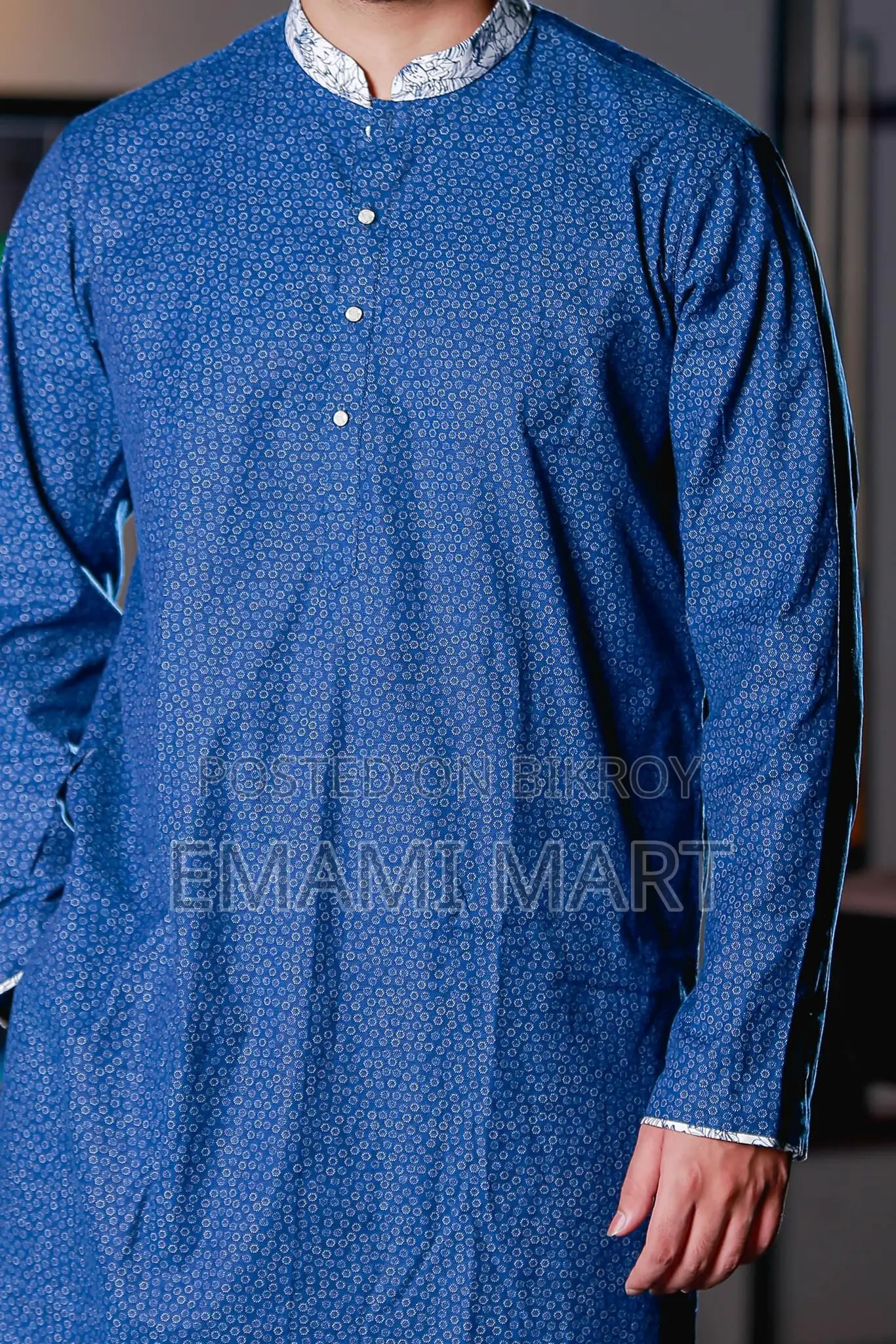 Premium Quality Mid Blue Color Semi Long Panjabi
