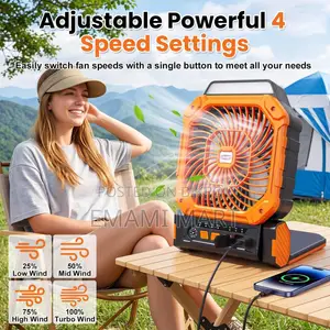 Portable Solar & Battery Powered Fan, 4-IN-1 Camping Fan