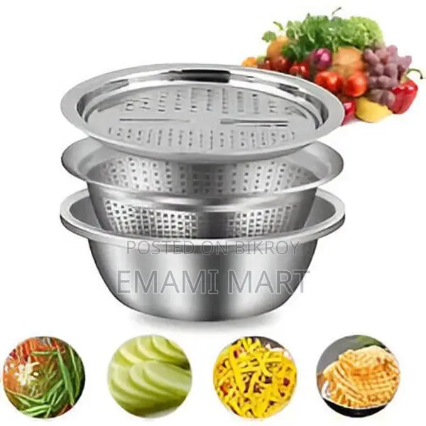 Stainless Steel 3 in 1 Kitchen Multipurpose Kitchen Bowl,Drain Basket