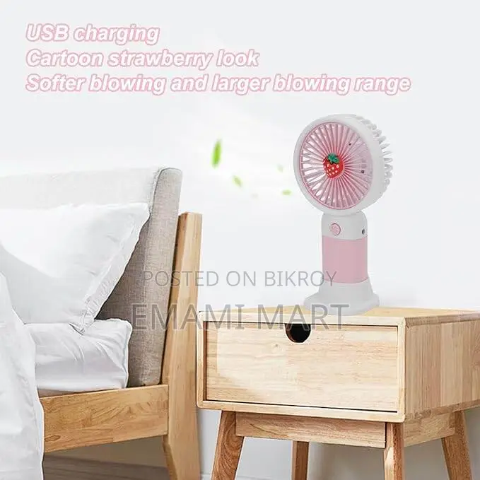Summer Mini Fan Mini Handheld Fan, USB Rechargeable Cartoon Strawberry