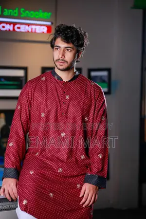 Premium Quality Red Color Semi Long Panjabi. Regular Fit Premium Panja