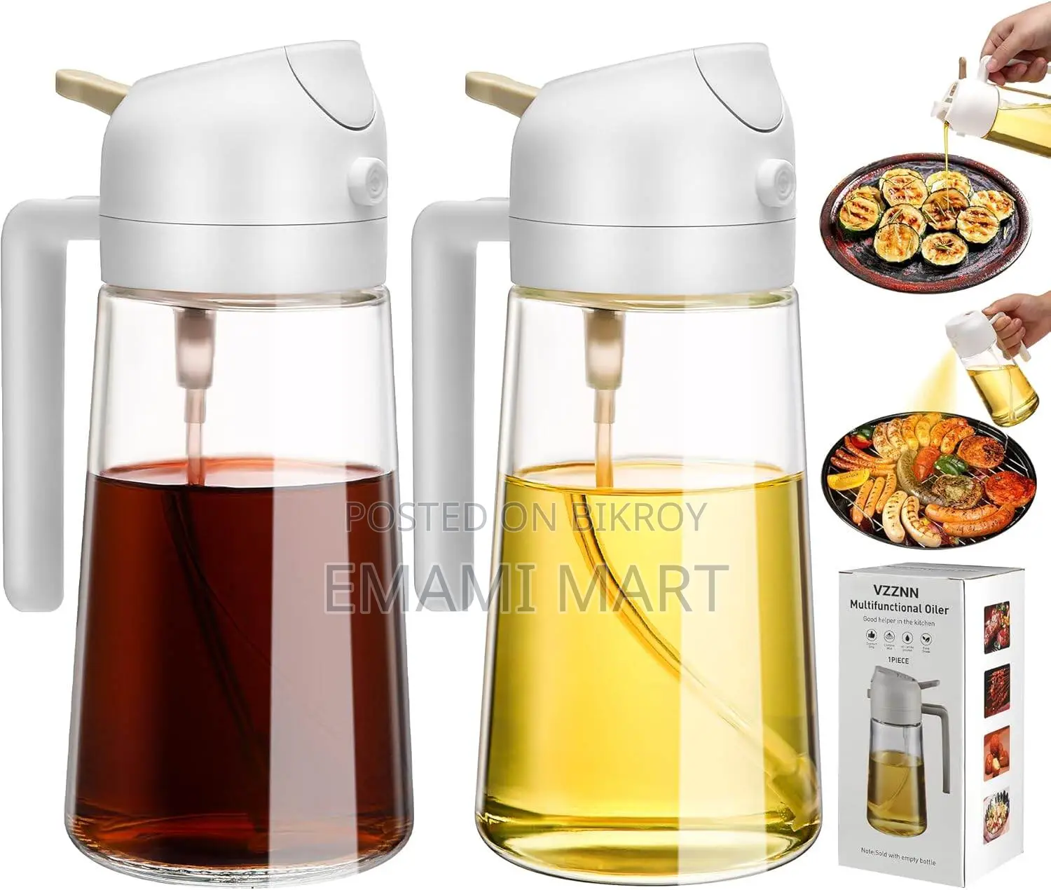 2 in 1 Glass Oil Spray Bottle & Dispenser (470mL) – Ideal for Salad, C