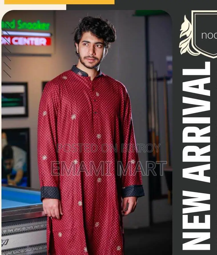 Premium Quality Red Color Semi Long Panjabi. Regular Fit Premium Panja