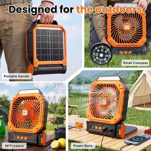 Portable Solar & Battery Powered Fan, 4-IN-1 Camping Fan
