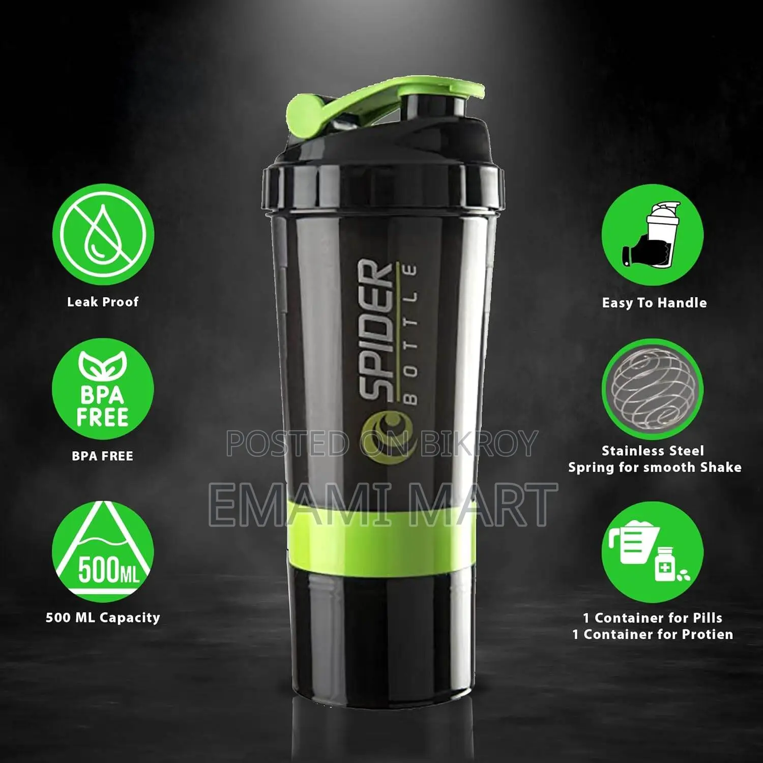 Protein Shaker Bottle with 2 Extra Compartment Jars