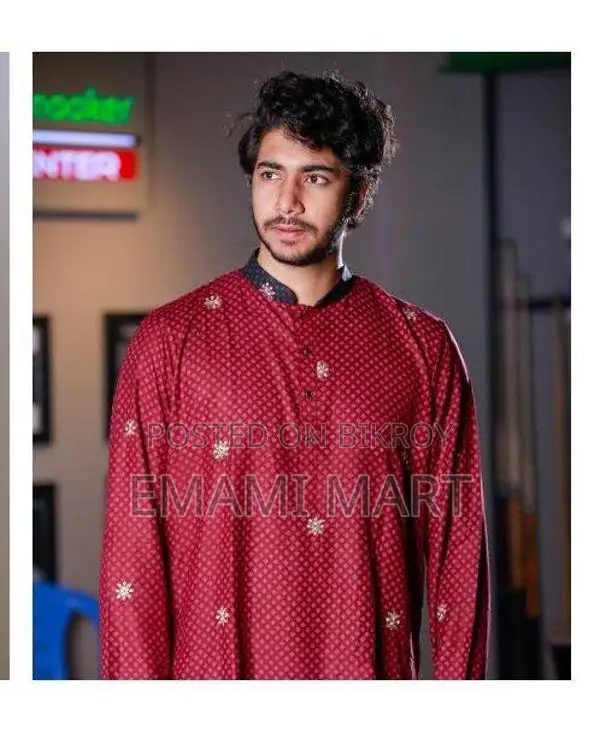Premium Quality Red Color Semi Long Panjabi. Regular Fit Premium Panja