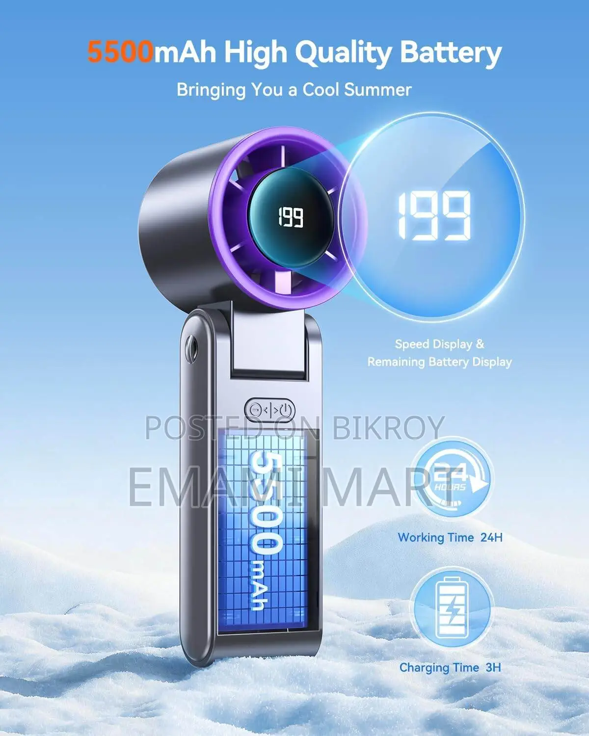 Portable Handheld Turbo Fan, 100 Speed Settings, 24-Hour Cooling Time
