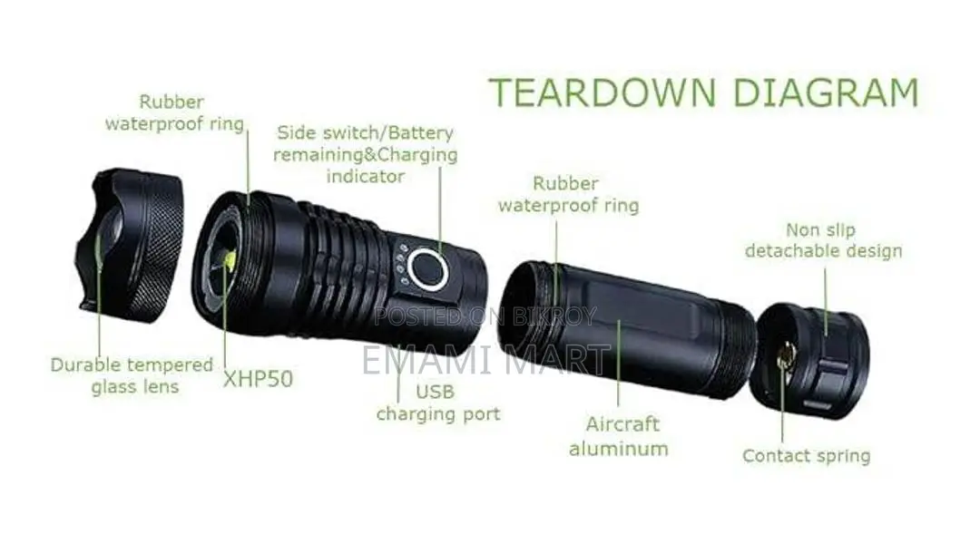 5000 Lumen Rechargeable Tactical Flashlight,XHP50 LED for Hiking Hunti