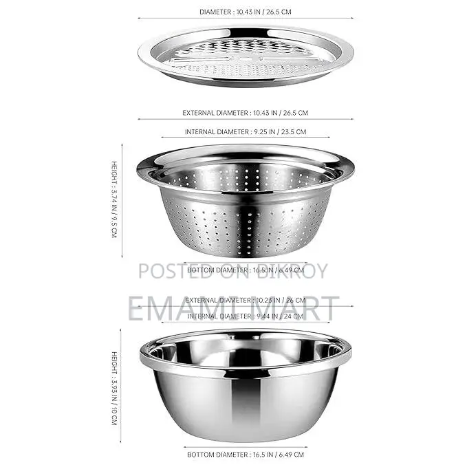 Stainless Steel 3 in 1 Kitchen Multipurpose Kitchen Bowl,Drain Basket