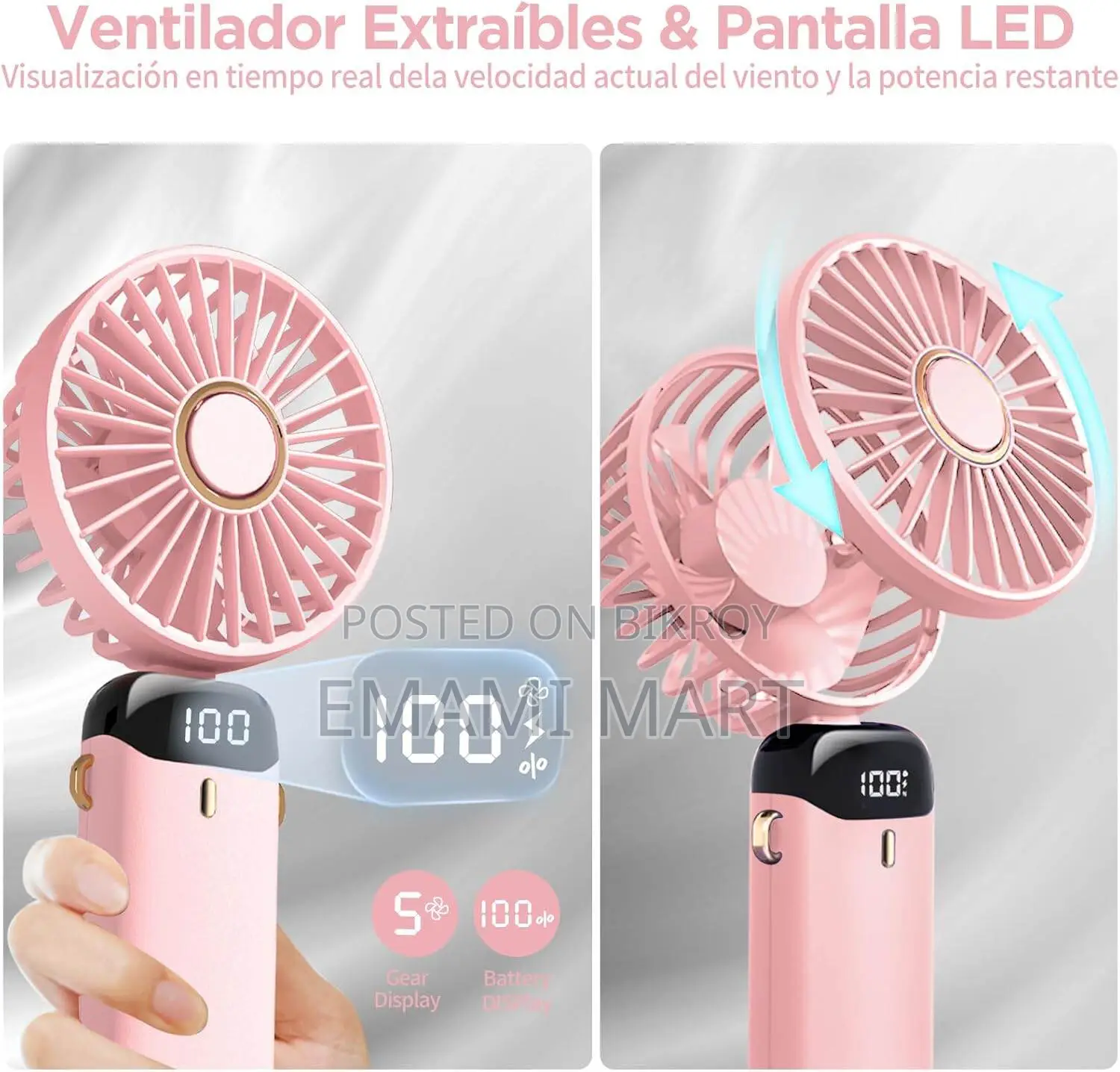 Hand Held Fan,Portable Handheld USB Rechargeable Fans with 5 Speeds