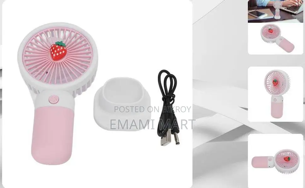 Summer Mini Fan Mini Handheld Fan, USB Rechargeable Cartoon Strawberry