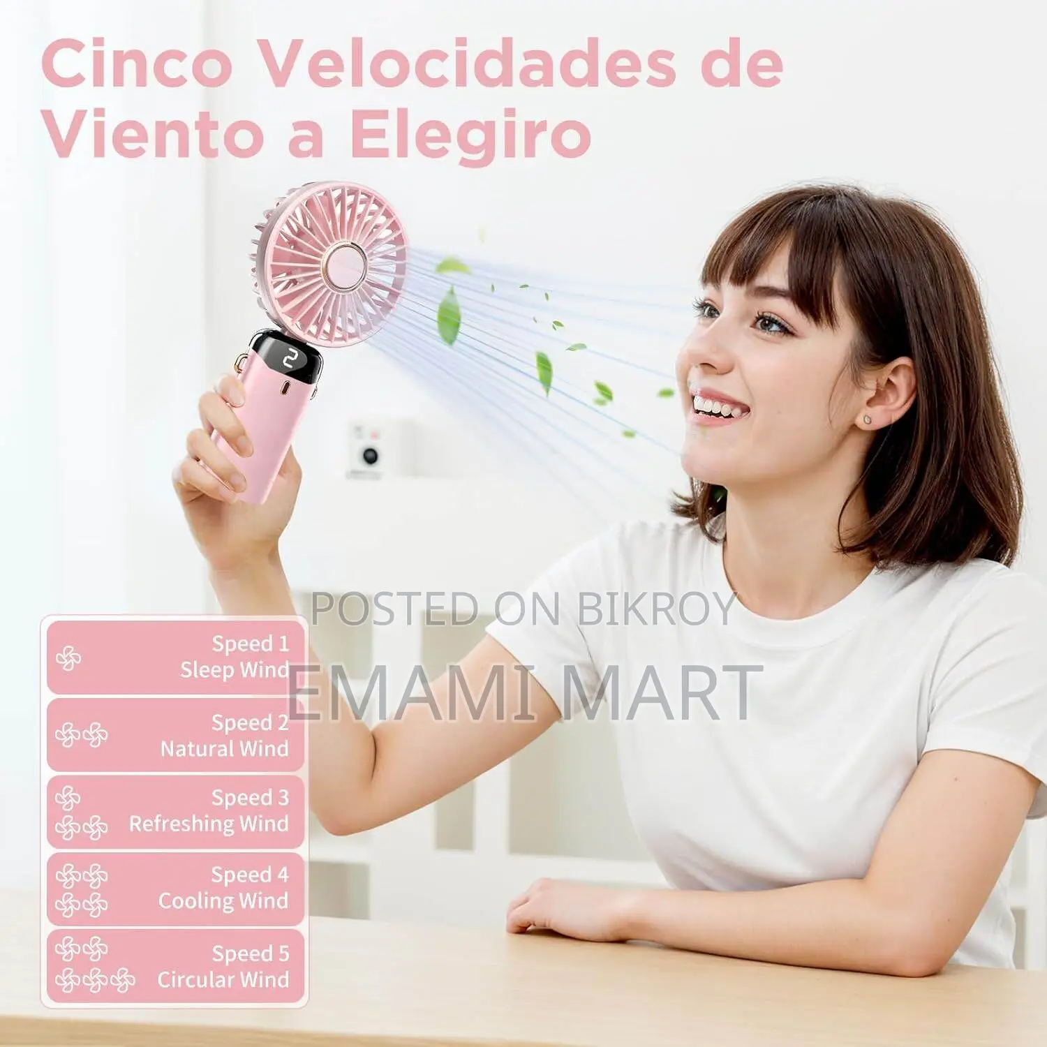 Hand Held Fan,Portable Handheld USB Rechargeable Fans with 5 Speeds
