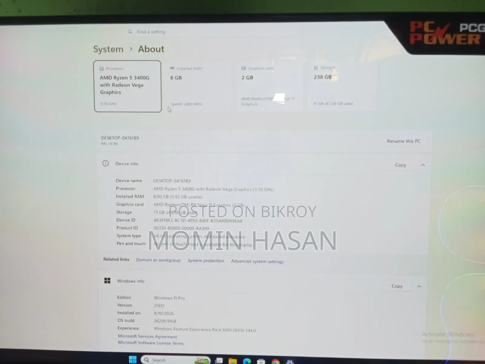 New Desktop Computer MSI 8GB AMD Ryzen 5 SSD 256GB