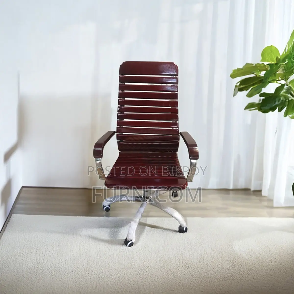 Curvy Linear Wooden Boss Chair Oak Teak (FCWC 2)