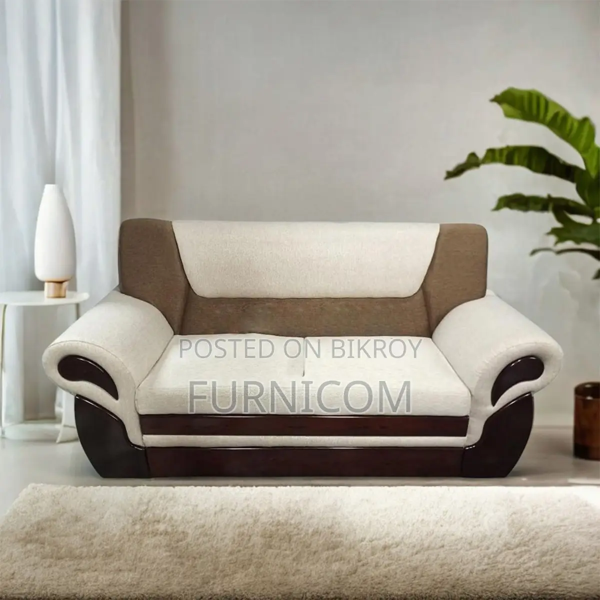 Rolled Arm Velvet Fluffy Sofa (2 seater)
