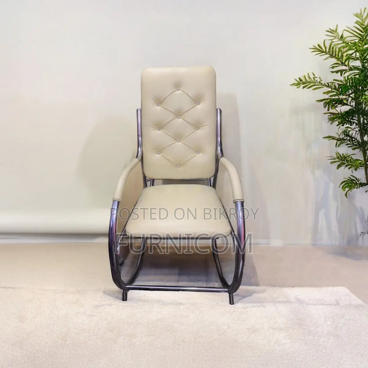 Staight-Backed Easy Rocking Chair for Living/Bed Room-Synthetic Leathe