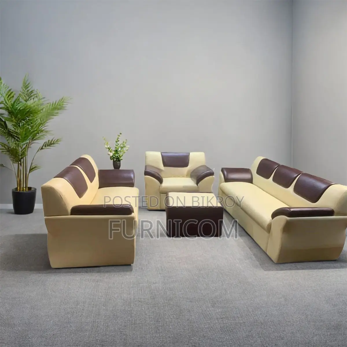 Rolled Arm Fluffy Sofa Set with Tea Table (3+2+1)