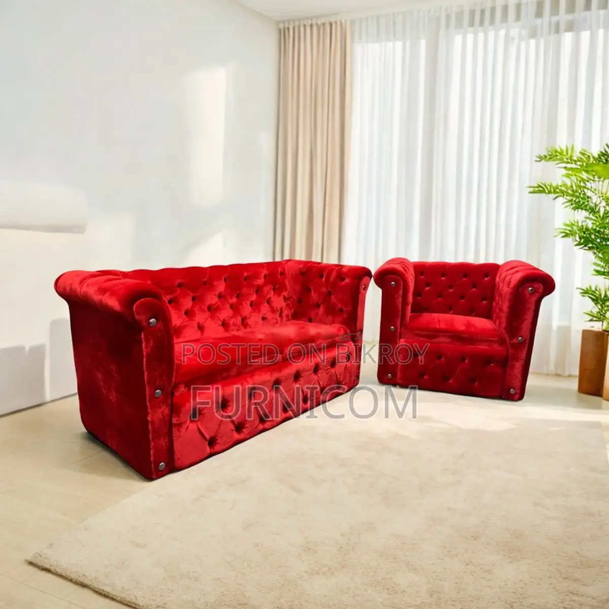 Velvet Button Tufted Classic Chesterfield Sofa Set Living Room Furnitu