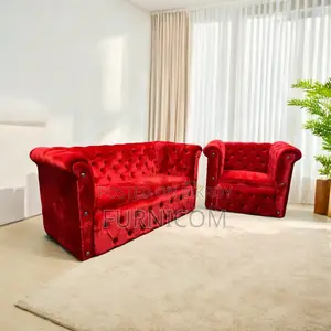 Velvet Button Tufted Classic Chesterfield Sofa Set Living Room Furnitu