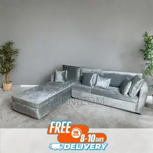 Slouch Luxury Living Room Sofa/ Velvet Upholstered with Cushions/ L-sh