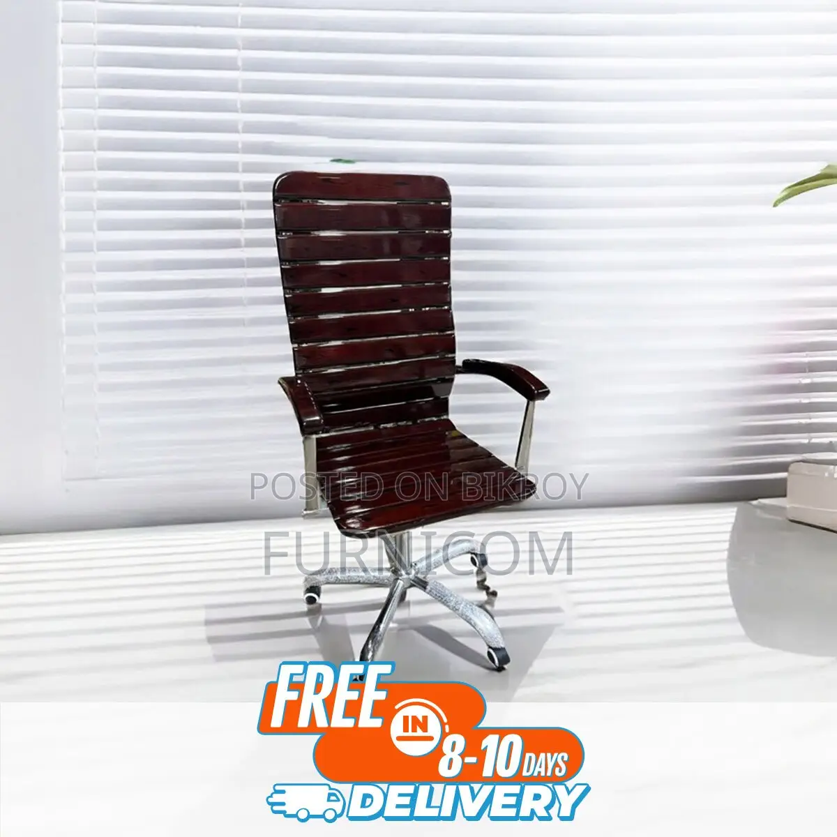Curvy Linear Wooden Boss Cum Executive Chair Stainless Steel Mehogany 