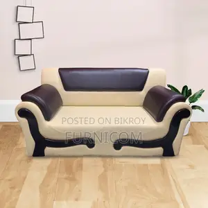 Furnicom Wooden Two Seater Leather Milk White Sofa for Home & Office