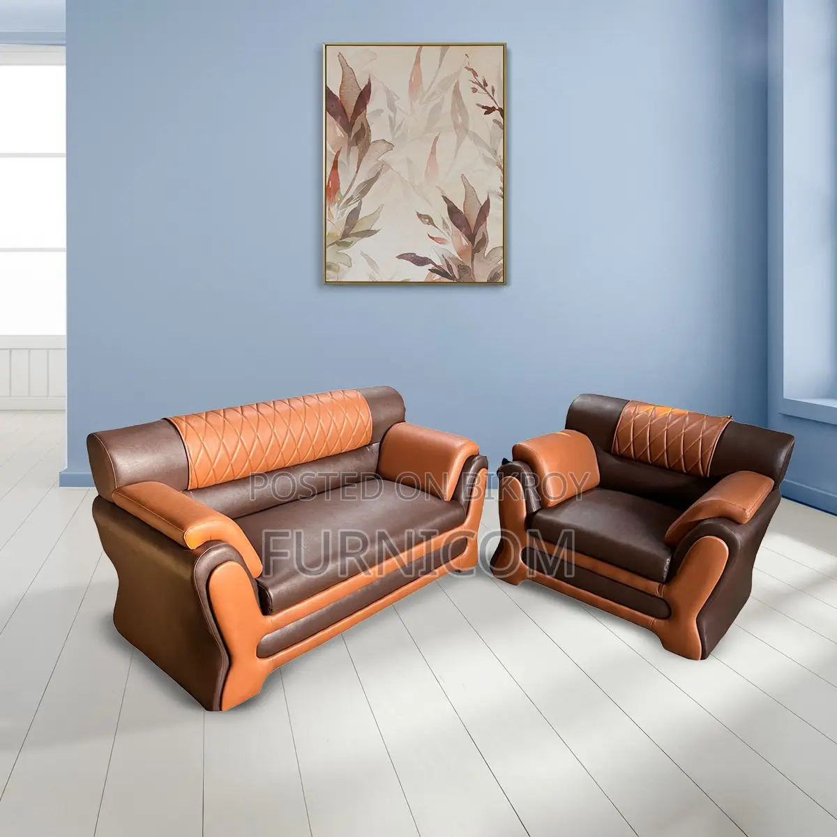 Upscaled Quality - Furnicom Sofa Set Leather Rolled Arm Fluffy Arm Sof