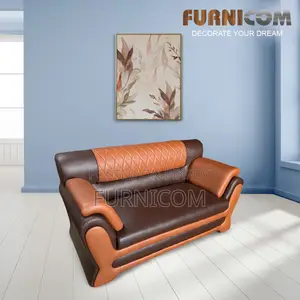 Furnicom Sofa Set Leather Rolled Arm Fluffy Arm Sofa