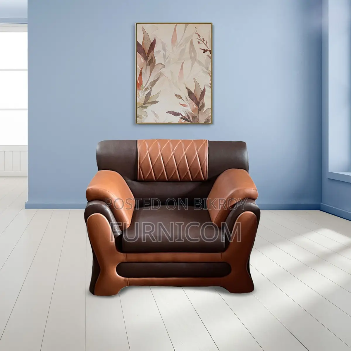 Furnicom Single Sofa Leather Rolled Arm Fluffy Arm Sofa one Seater Liv