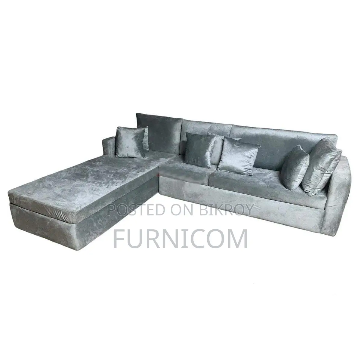Slouch Luxury Living Room Sofa/ Velvet Upholstered with Cushions/ L-sh