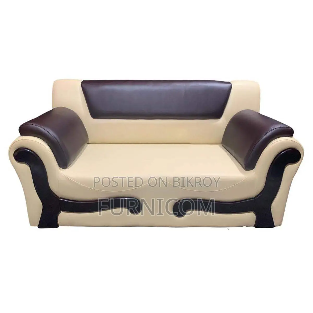 2 Seater Rolled Arm Leaqueared Arm Sofa Artificial Leather White and O