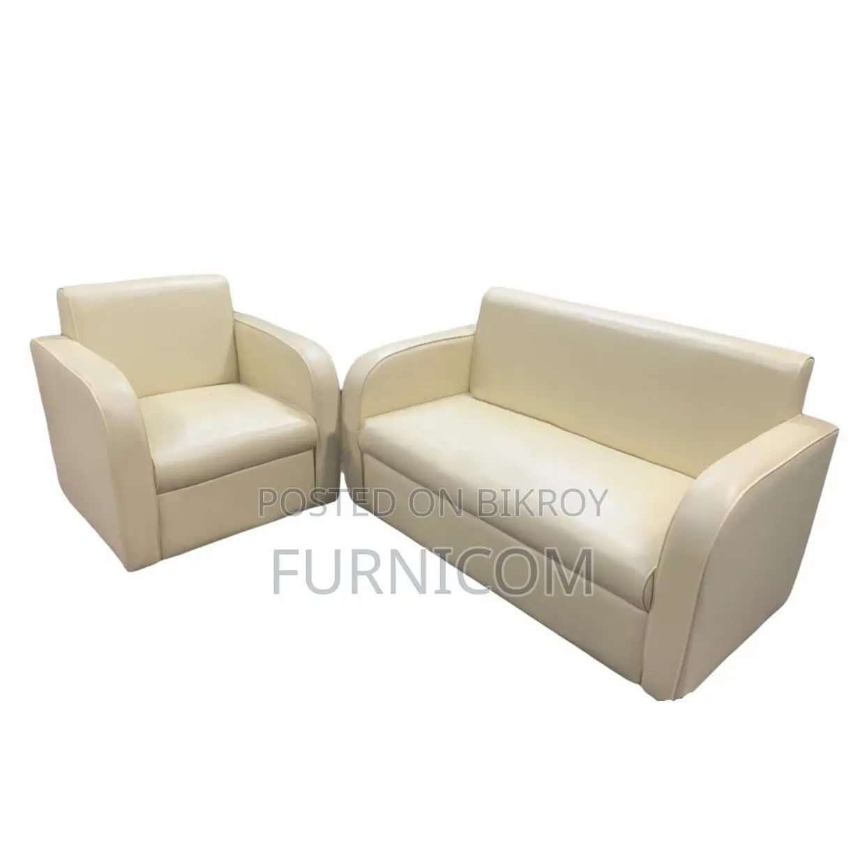Synthetic Leather Straight-backed Snug Sofa Set for Living Room Off Wh