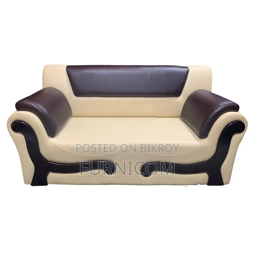 2 Seater Rolled Arm Leaqueared Arm Sofa Artificial Leather White and O