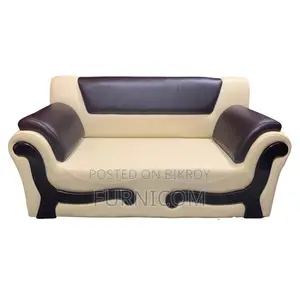 2 Seater Rolled Arm Leaqueared Arm Sofa Artificial Leather White and O